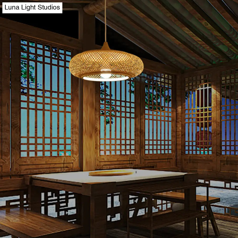 Wooden Pendant Light With Bamboo Shade And Modernist Touch