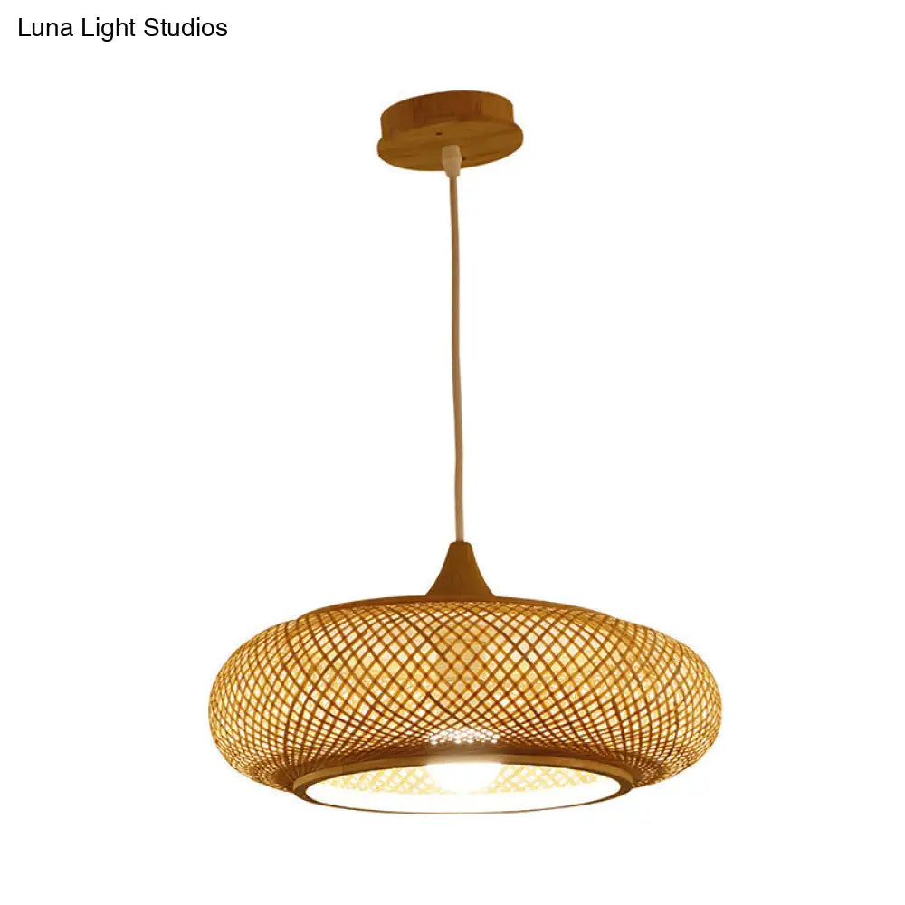 Wooden Pendant Light With Bamboo Shade And Modernist Touch