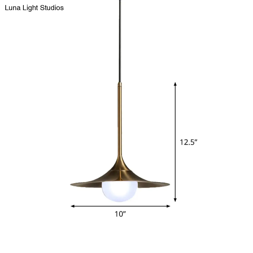 Modern 1-Head Brass Ceiling Lamp With Iron Horn Shape And Glass Shade