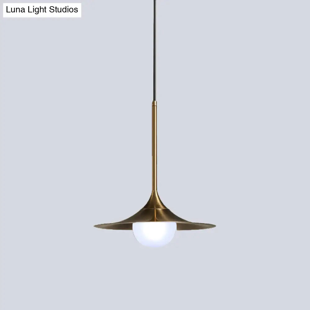 Modern 1-Head Brass Ceiling Lamp With Iron Horn Shape And Glass Shade