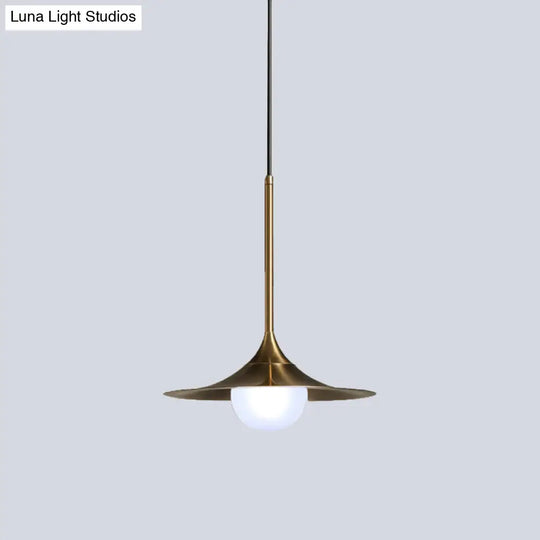 Modern 1-Head Brass Ceiling Lamp With Iron Horn Shape And Glass Shade