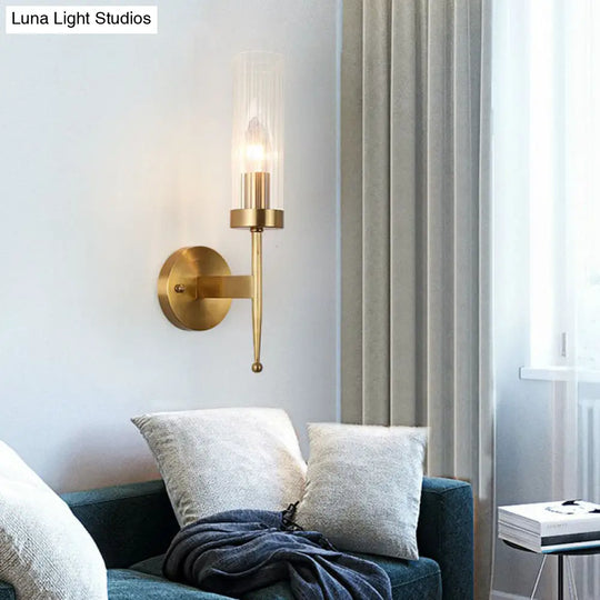 Modern 1-Head Fluted Glass Wall Lamp With Gold Finish - Perfect For Living Room