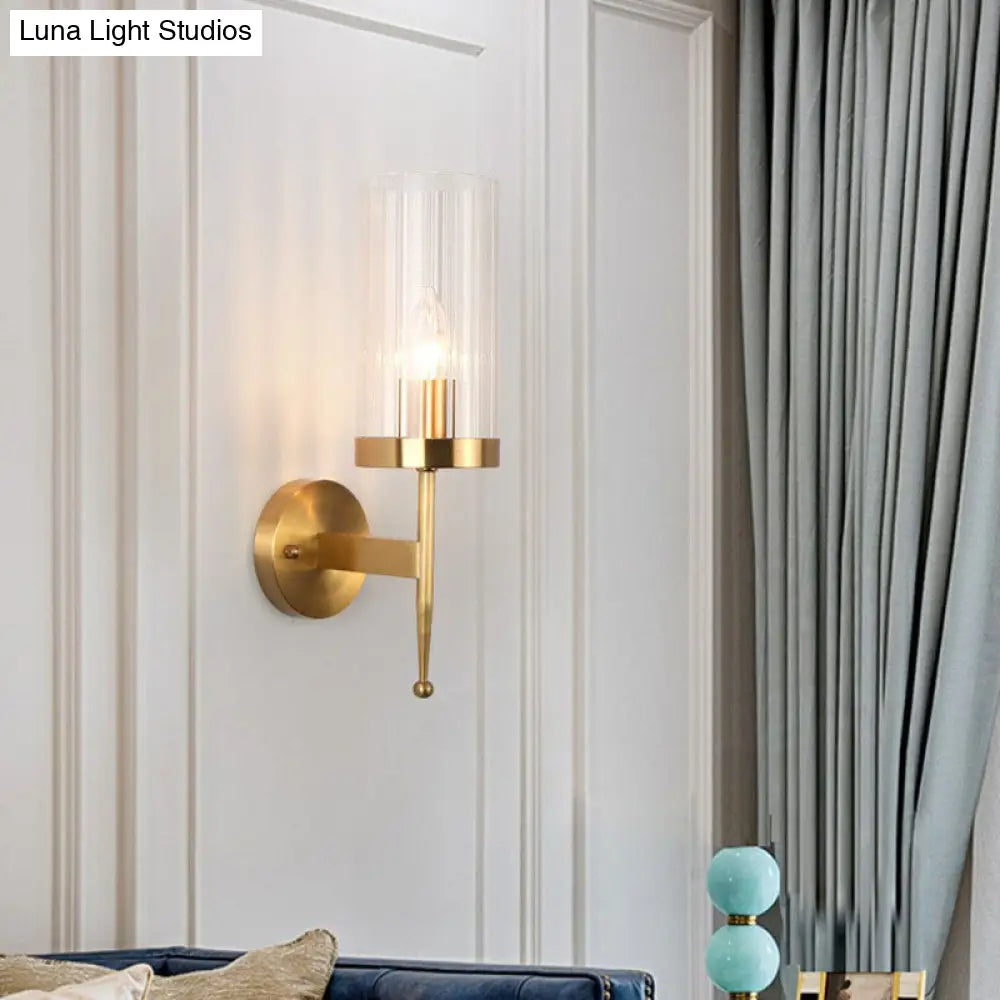 Modern 1-Head Fluted Glass Wall Lamp With Gold Finish - Perfect For Living Room