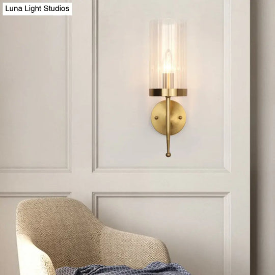 Modern 1-Head Fluted Glass Wall Lamp With Gold Finish - Perfect For Living Room