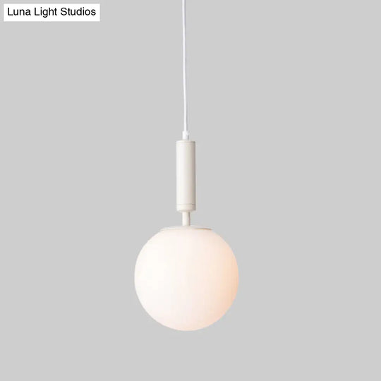 Modern 1-Head Globe Milk Glass Hanging Pendant Light For Study Room In Black/Grey/White