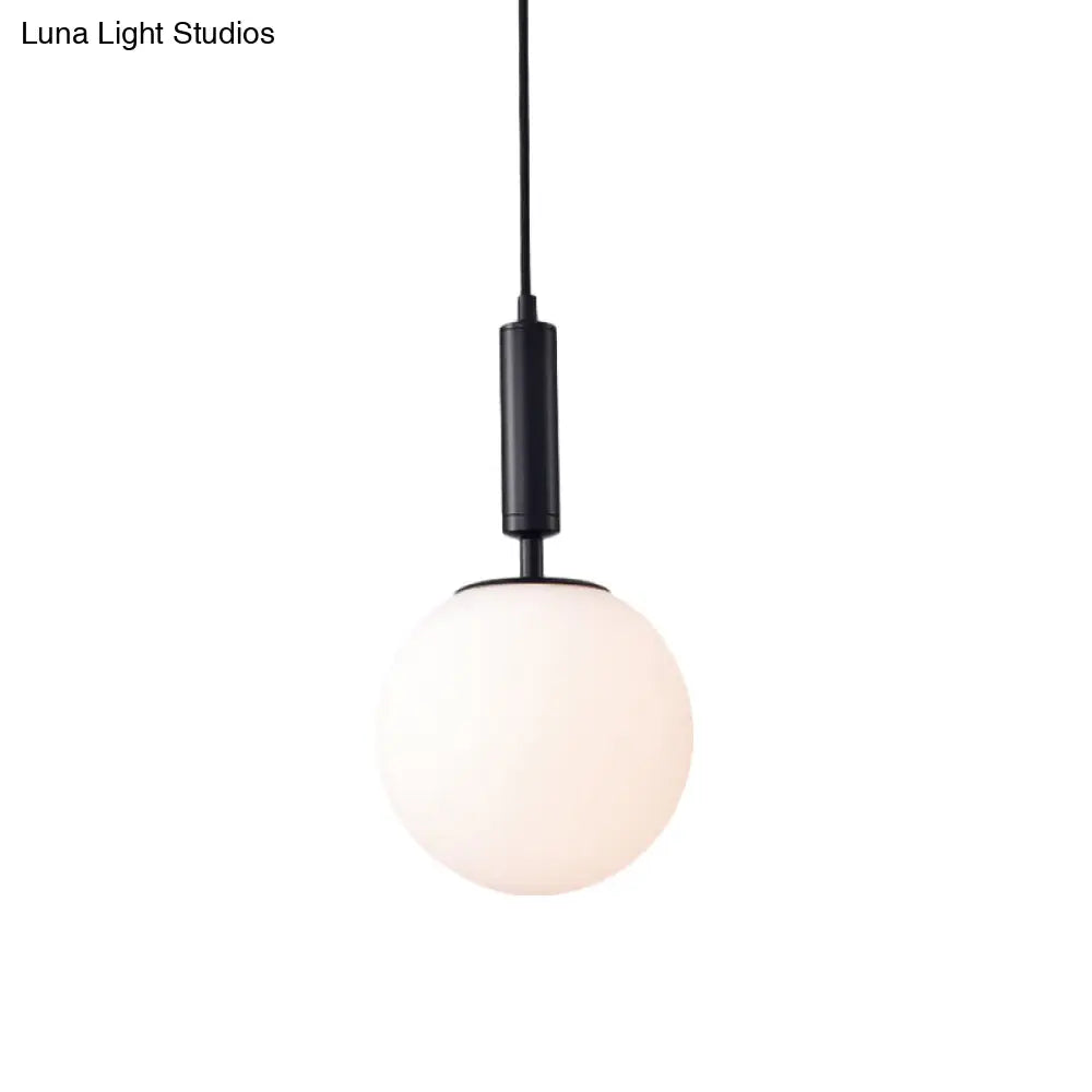 Modern 1-Head Globe Milk Glass Hanging Pendant Light For Study Room In Black/Grey/White