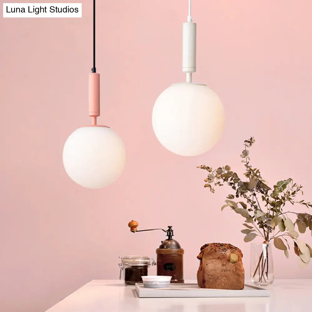 Modern 1-Head Globe Milk Glass Hanging Pendant Light For Study Room In Black/Grey/White