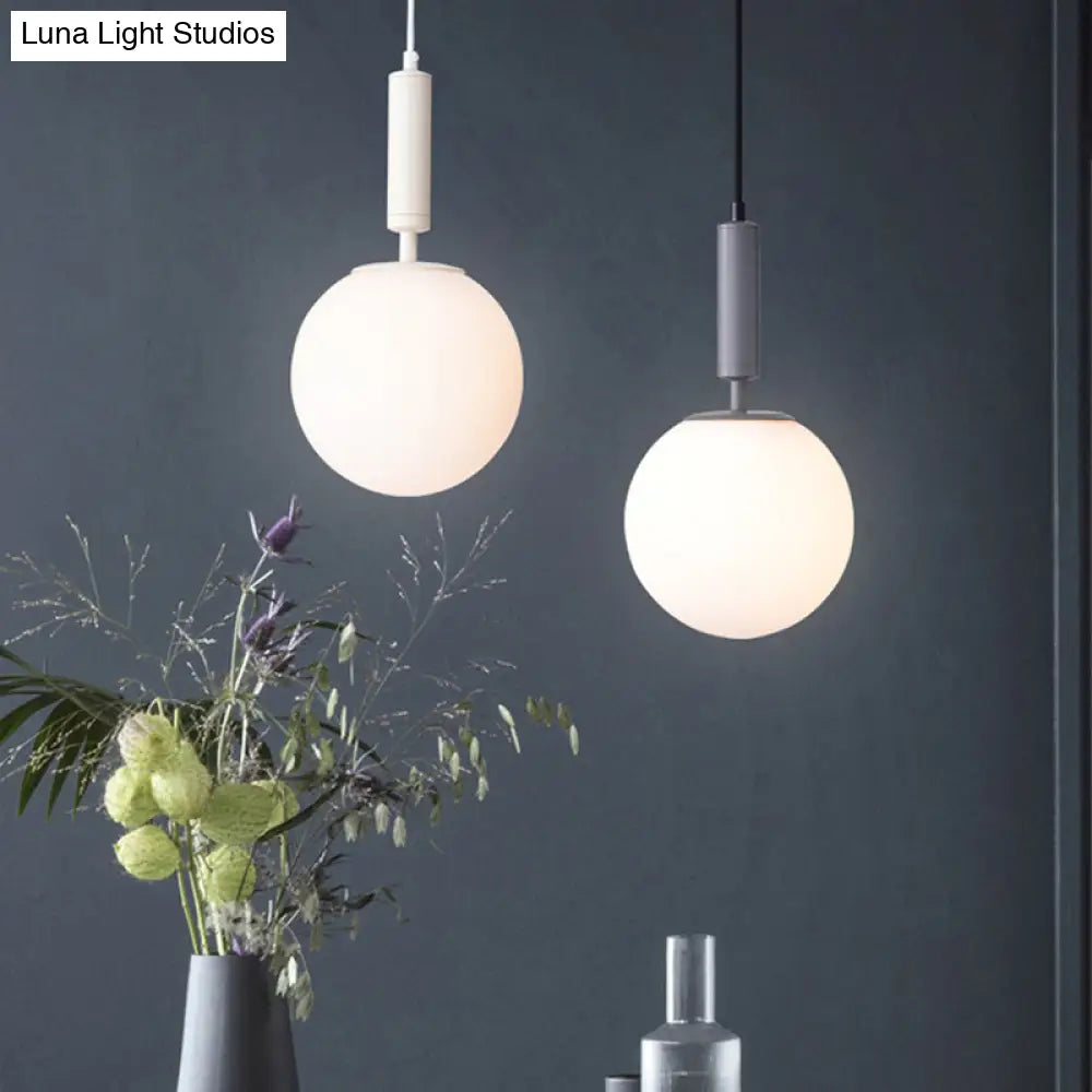 Modern 1-Head Globe Milk Glass Hanging Pendant Light For Study Room In Black/Grey/White