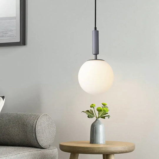 Modern 1-Head Globe Milk Glass Hanging Pendant Light For Study Room In Black/Grey/White Grey