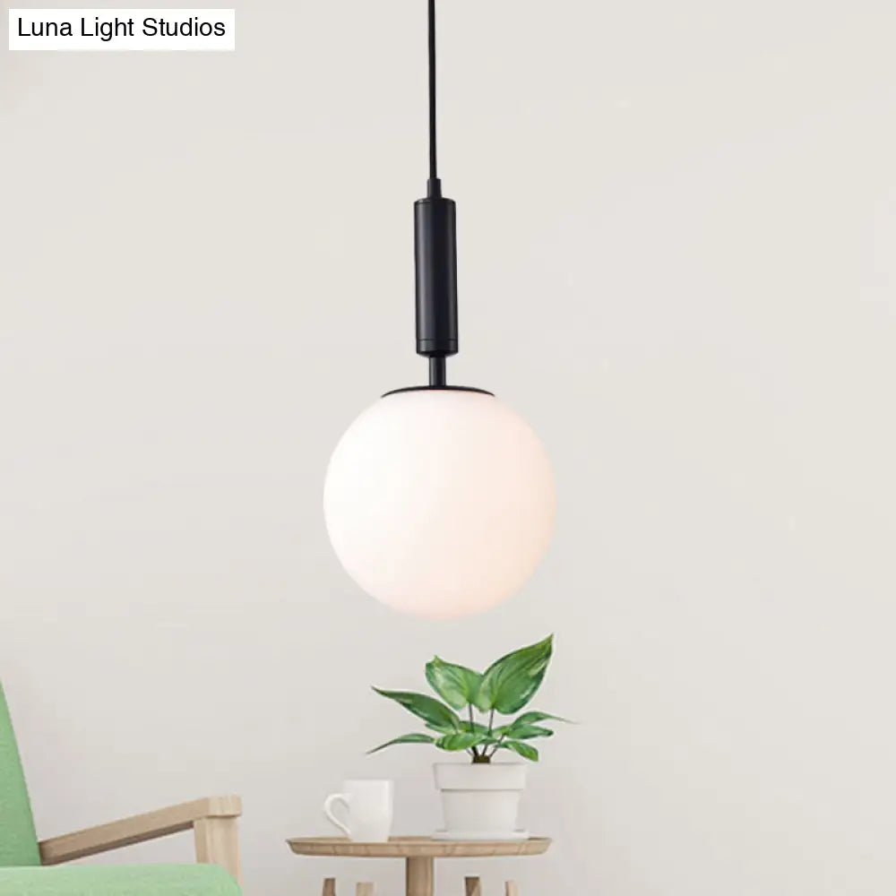 Modern 1-Head Globe Milk Glass Hanging Pendant Light For Study Room In Black/Grey/White