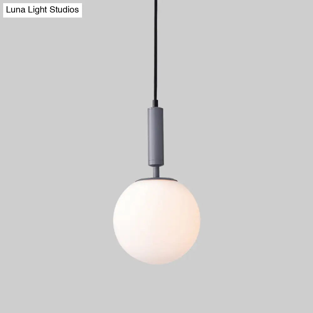 Modern 1-Head Globe Milk Glass Hanging Pendant Light For Study Room In Black/Grey/White