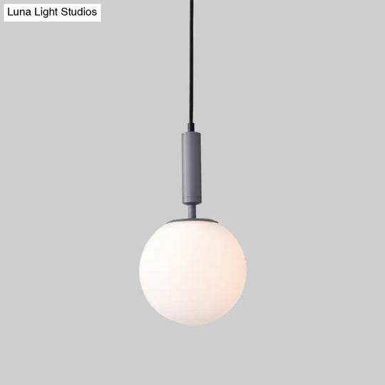 Modern 1-Head Globe Milk Glass Hanging Pendant Light For Study Room In Black/Grey/White