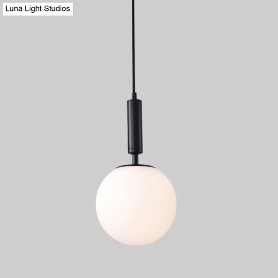 Modern 1-Head Globe Milk Glass Hanging Pendant Light For Study Room In Black/Grey/White