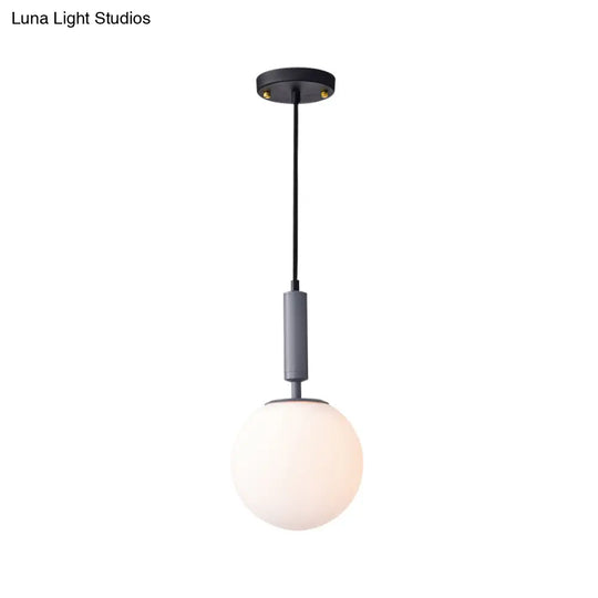 Modern 1-Head Globe Milk Glass Hanging Pendant Light For Study Room In Black/Grey/White