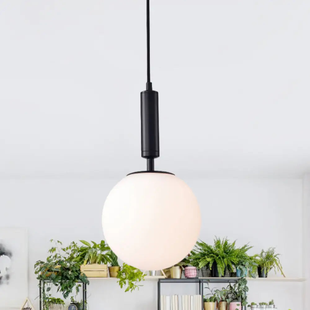 Modern 1-Head Globe Milk Glass Hanging Pendant Light For Study Room In Black/Grey/White Black