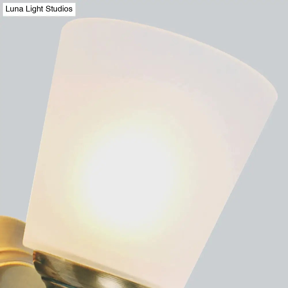 Modern 1-Head Gold Sconce With White Glass Cone Shade For Bedroom Walls