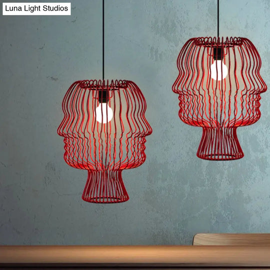 Red Arc Cage Pendant Light With Modern Style - Metallic Finish