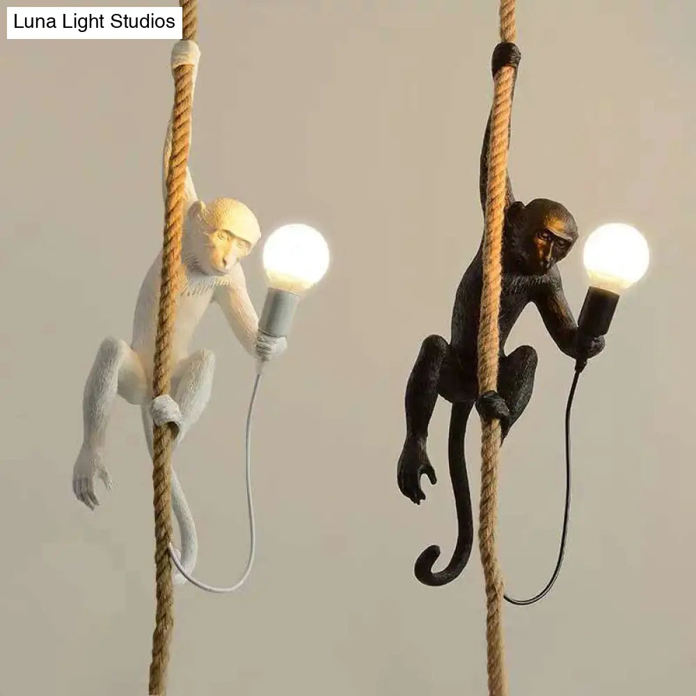 Modern 1-Head Resin Monkey Pendant Light White/Black/Gold Decorative Hanging Ceiling For Restaurants