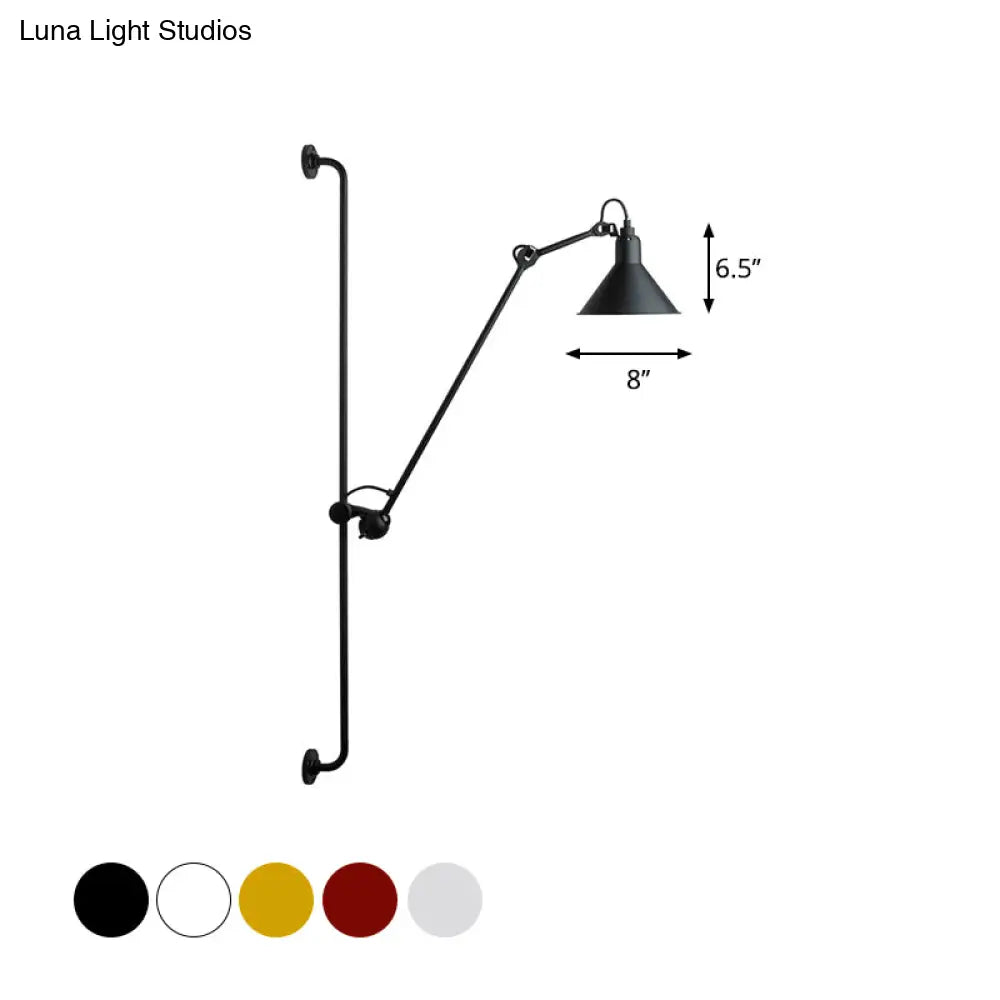 Modern 1-Head Sconce Lighting With Metal Shade - Red/Yellow Conical Wall Mount Lamp For Bedside