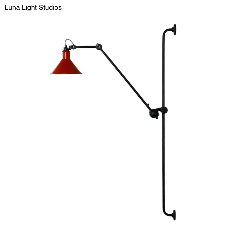 Modern 1-Head Sconce Lighting With Metal Shade - Red/Yellow Conical Wall Mount Lamp For Bedside