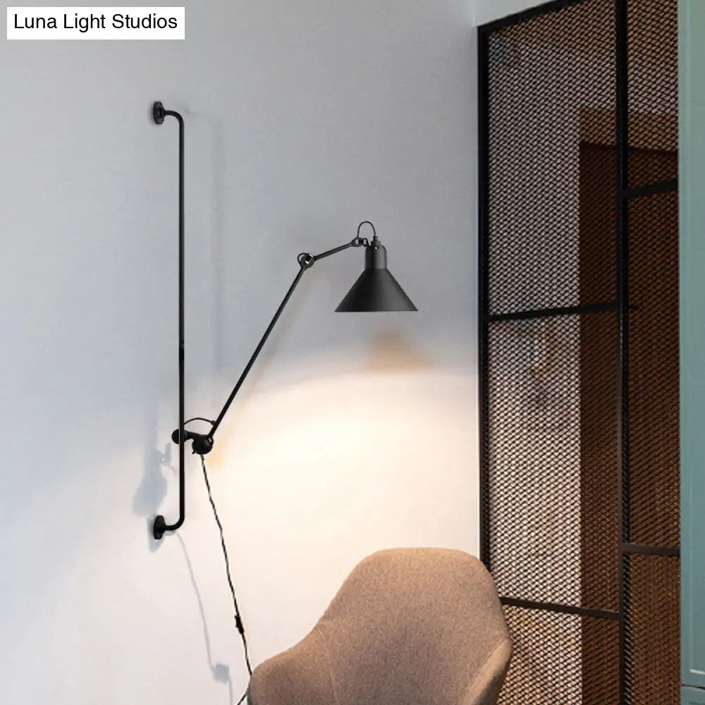 Modern 1-Head Sconce Lighting With Metal Shade - Red/Yellow Conical Wall Mount Lamp For Bedside