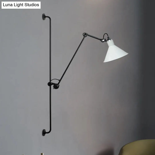 Modern 1-Head Sconce Lighting With Metal Shade - Red/Yellow Conical Wall Mount Lamp For Bedside