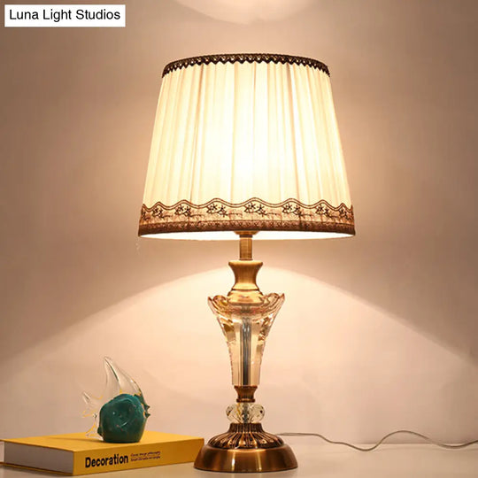 Modern 1 Head White Table Lamp With Fabric Shade - Small Desk Light