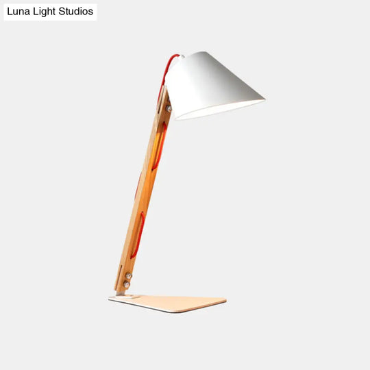 Modern 1-Light Bedside Lamp: White Metal Shade & Flared Design For Reading