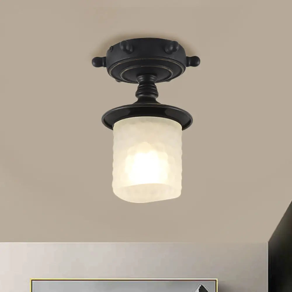 Modern 1-Light Black/Blue Mediterranean Semi Flush Mount Ceiling Light Opaque Glass Column/Flared