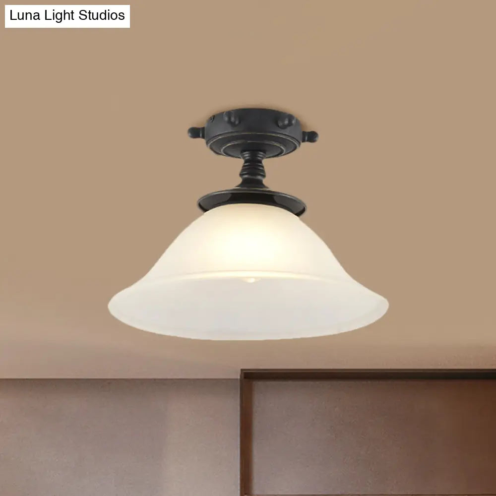 Modern 1-Light Black/Blue Mediterranean Semi Flush Mount Ceiling Light Opaque Glass Column/Flared