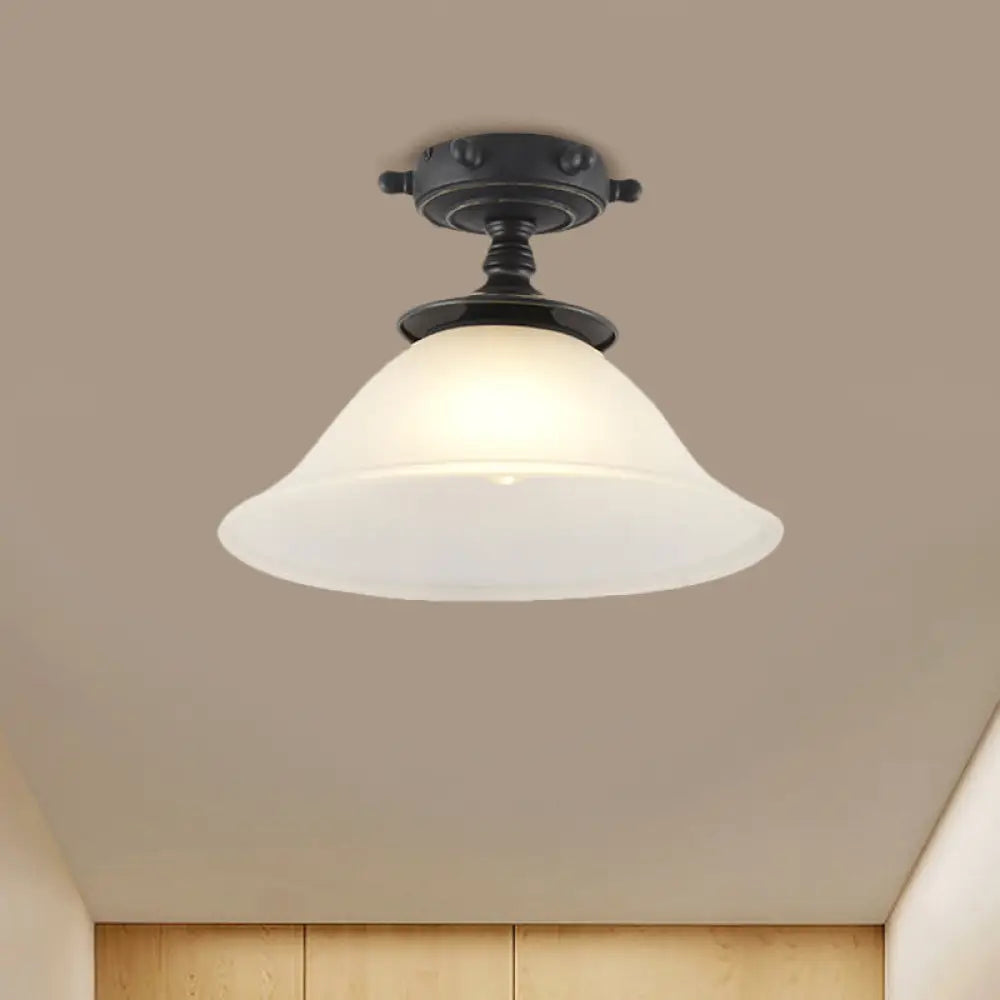 Modern 1-Light Black/Blue Mediterranean Semi Flush Mount Ceiling Light Opaque Glass Column/Flared