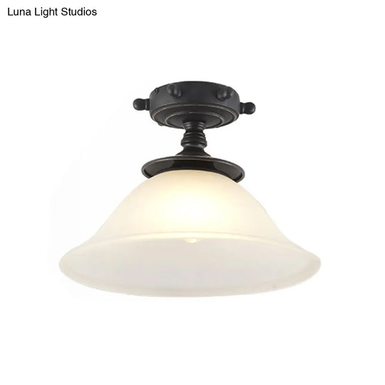 Black/Blue Column Ceiling Flush Light Mediterranean 1-Bulb Semi Mount Opaque Glass 6/13 Wide