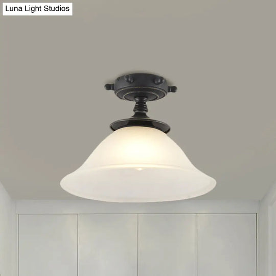 Modern 1-Light Black/Blue Mediterranean Semi Flush Mount Ceiling Light Opaque Glass Column/Flared