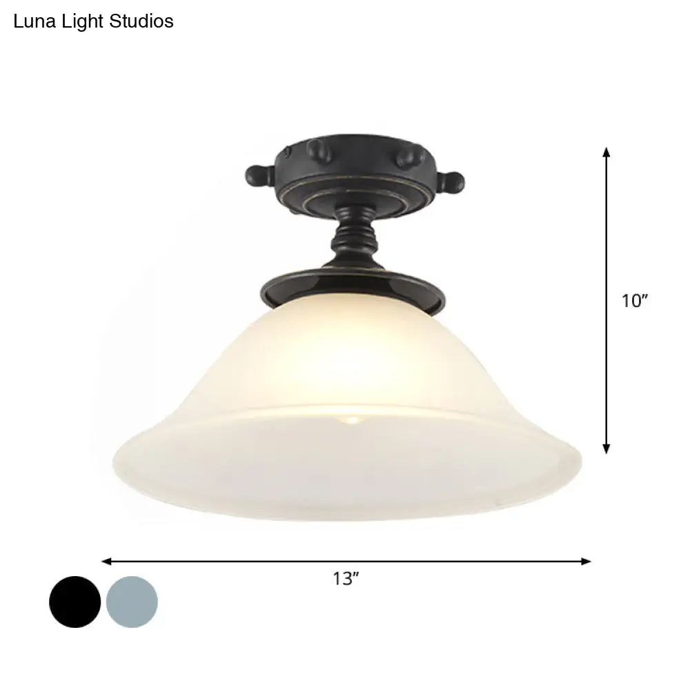 Black/Blue Column Ceiling Flush Light Mediterranean 1-Bulb Semi Mount Opaque Glass 6/13 Wide