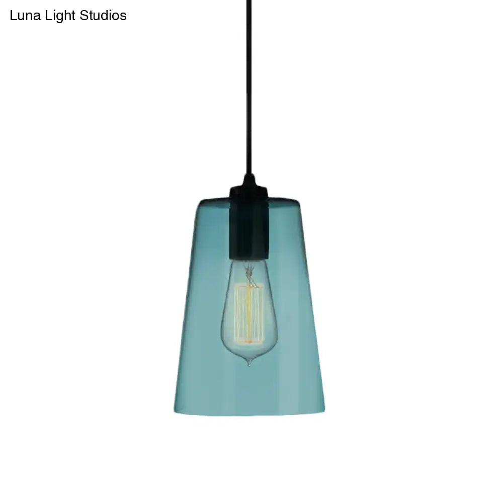 Modern 1 Light Blue Glass Pendant Lamp Black Ceiling