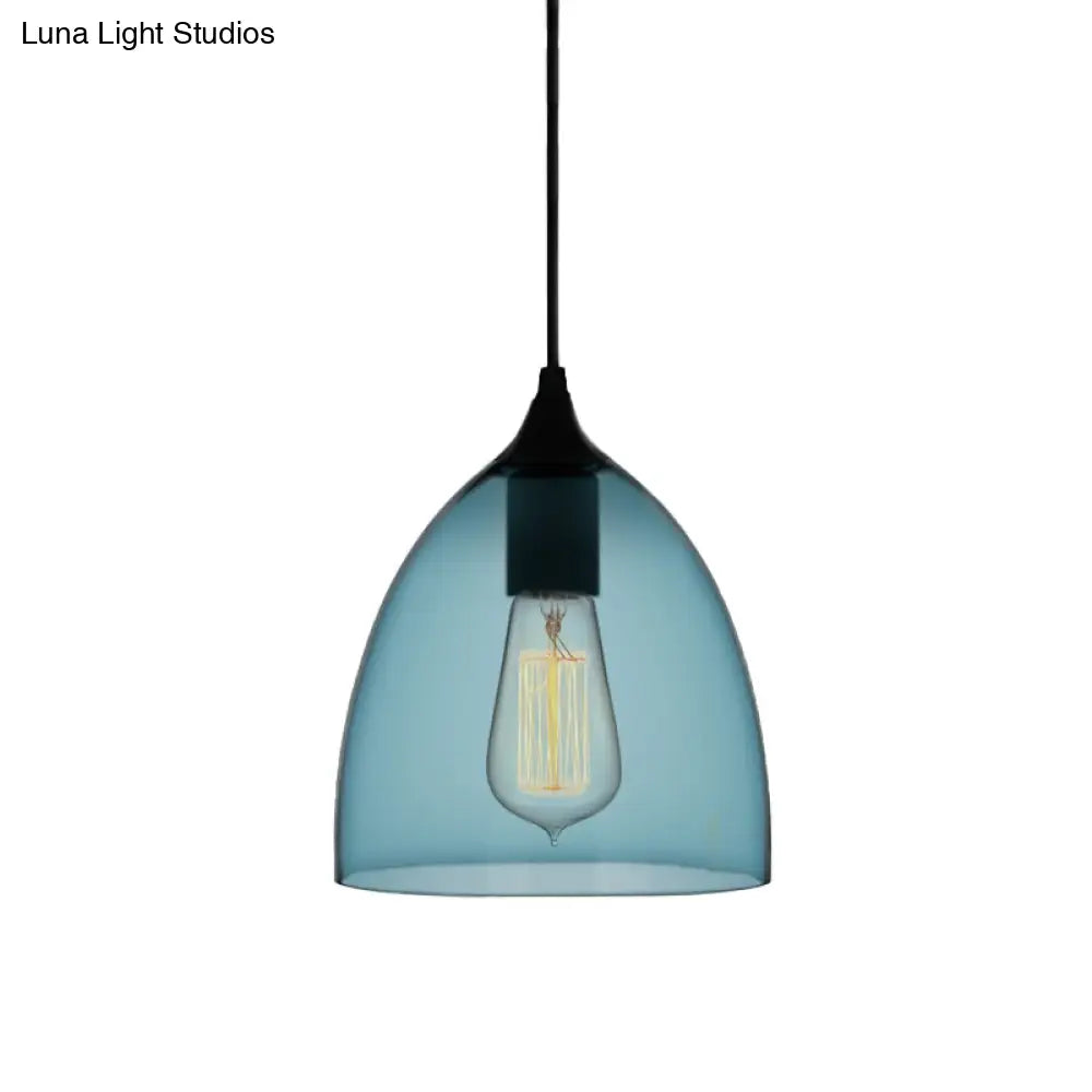 Modern 1 Light Blue Glass Pendant Lamp Black Ceiling