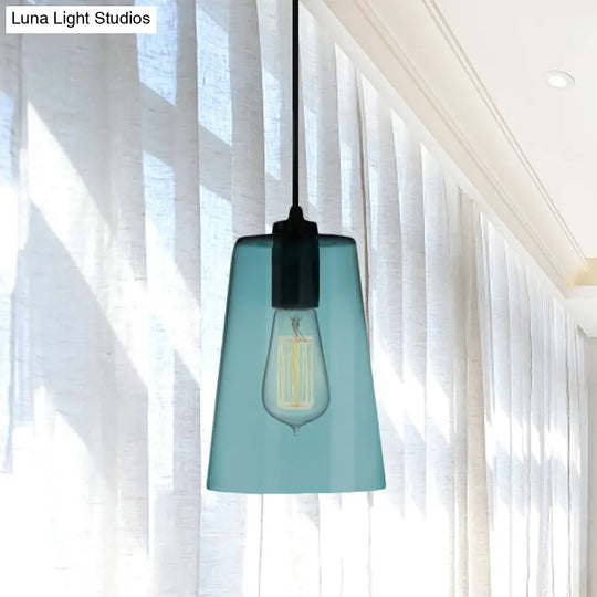 Modern Blue Glass Pendant Lamp With Black Global Shape - 1 Light Ceiling