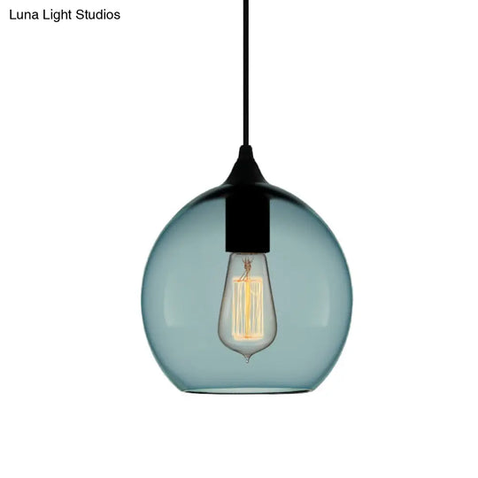 Modern Blue Glass Pendant Lamp With Black Global Shape - 1 Light Ceiling