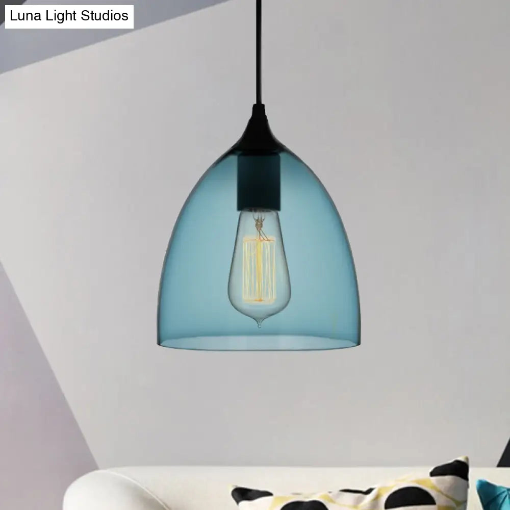 Modern 1 Light Blue Glass Pendant Lamp Black Ceiling