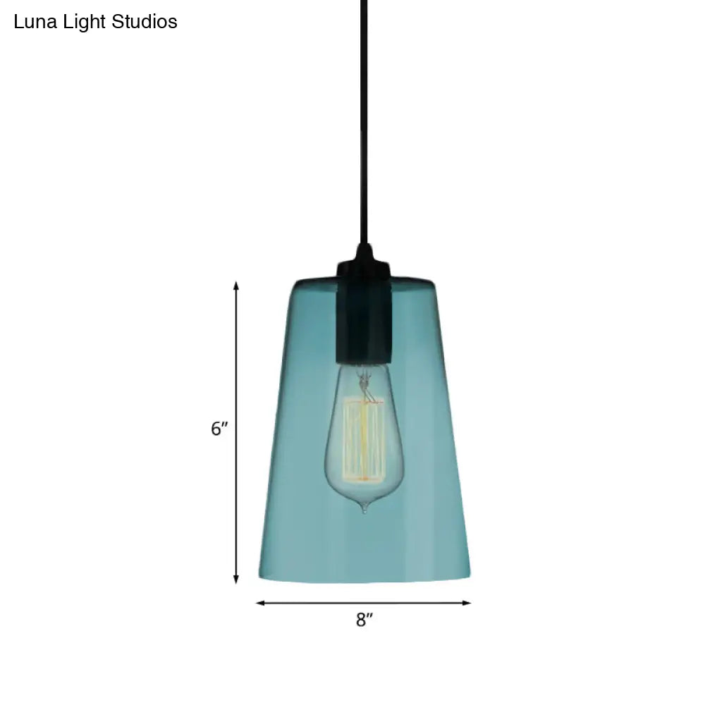 Modern 1 Light Blue Glass Pendant Lamp Black Ceiling