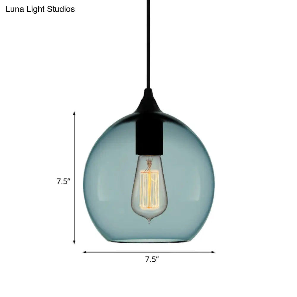 Modern 1 Light Blue Glass Pendant Lamp Black Ceiling