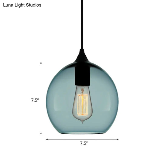 Modern 1 Light Blue Glass Pendant Lamp Black Ceiling