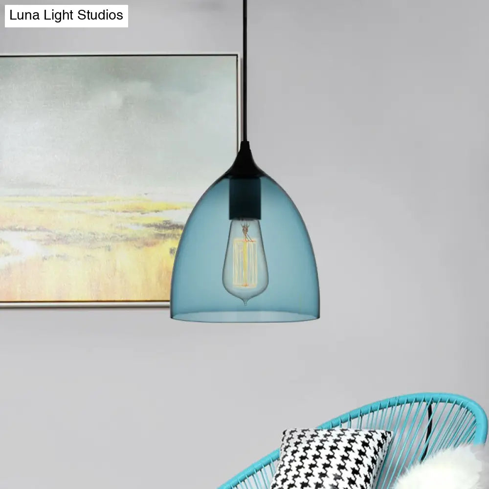 Modern 1 Light Blue Glass Pendant Lamp Black Ceiling