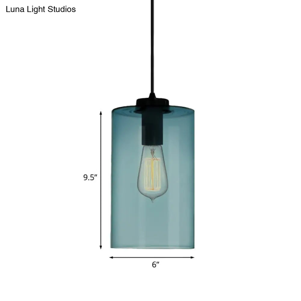 Modern Blue Glass Pendant Lamp With Black Global Shape - 1 Light Ceiling