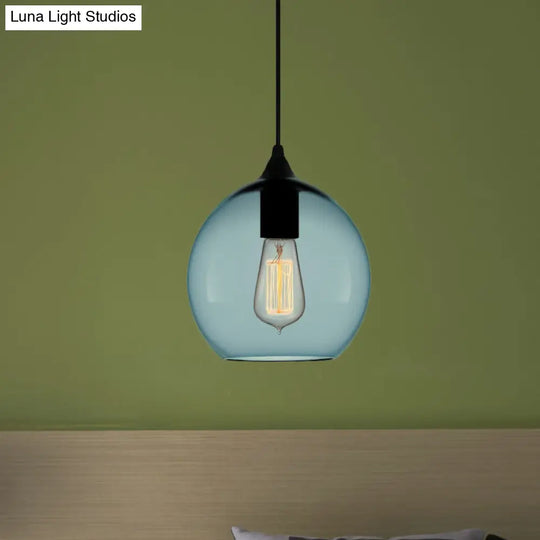 Modern 1 Light Blue Glass Pendant Lamp Black Ceiling