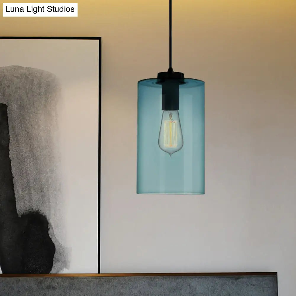 Modern 1 Light Blue Glass Pendant Lamp Black Ceiling