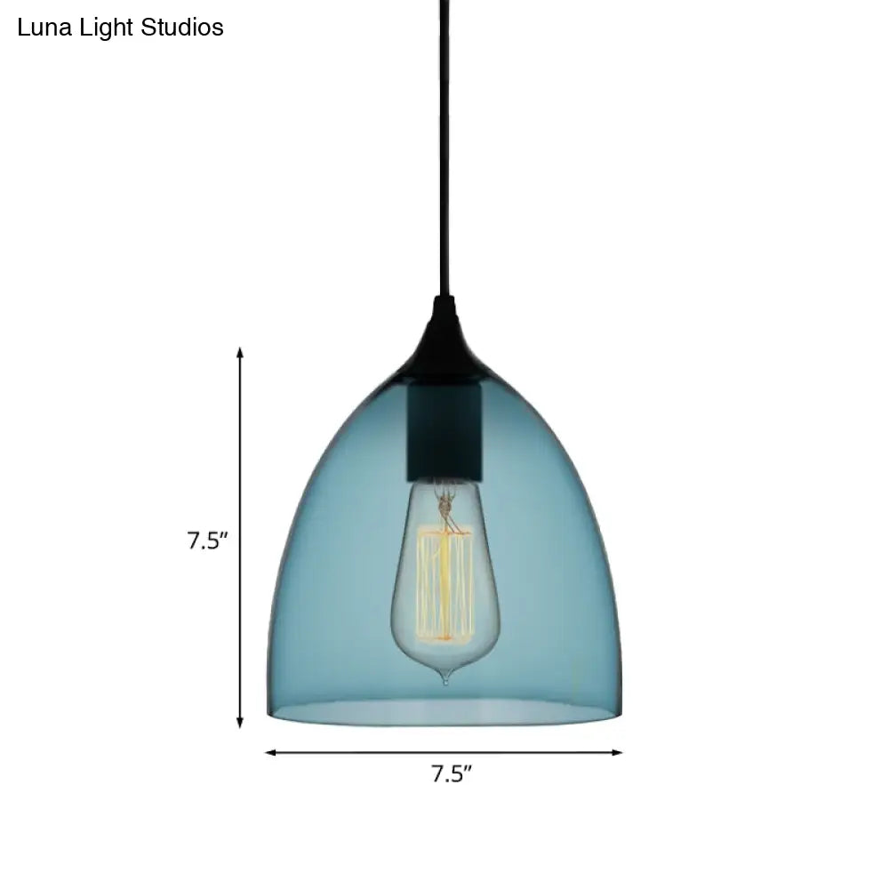 Modern 1 Light Blue Glass Pendant Lamp Black Ceiling