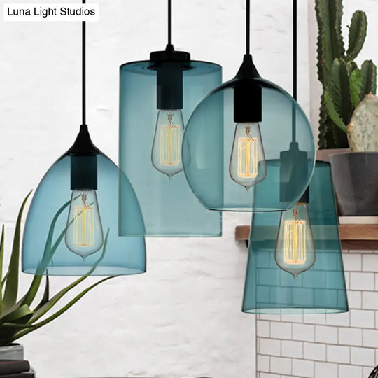 Modern 1 Light Blue Glass Pendant Lamp Black Ceiling