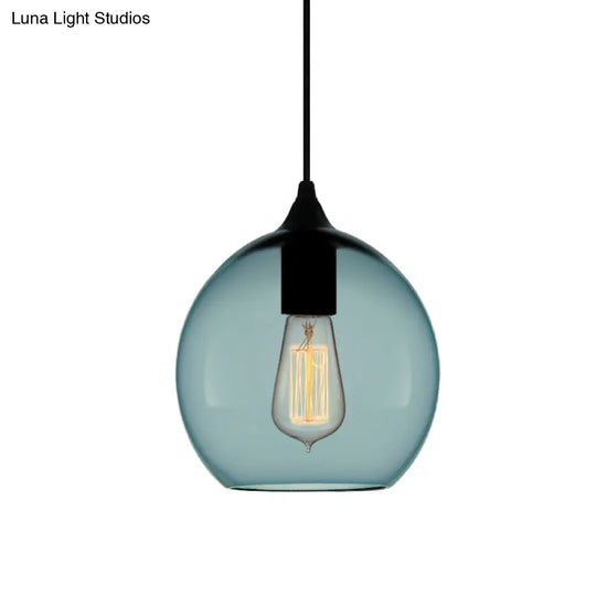 Modern 1 Light Blue Glass Pendant Lamp Black Ceiling