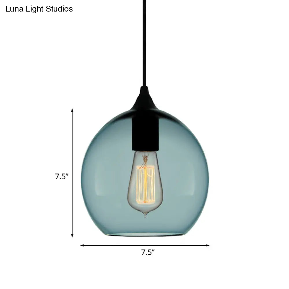 Modern Blue Glass Pendant Lamp With Black Global Shape - 1 Light Ceiling